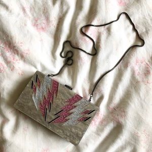 Zara marbled clutch with lightning detail